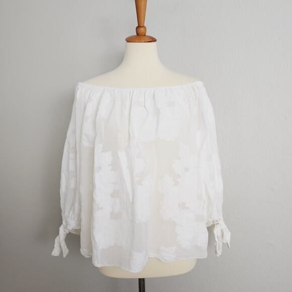 Aritzia Wilfred White Floral Lace Off The Shoulder Sheer Long Sleeve Blouse - Picture 1 of 14